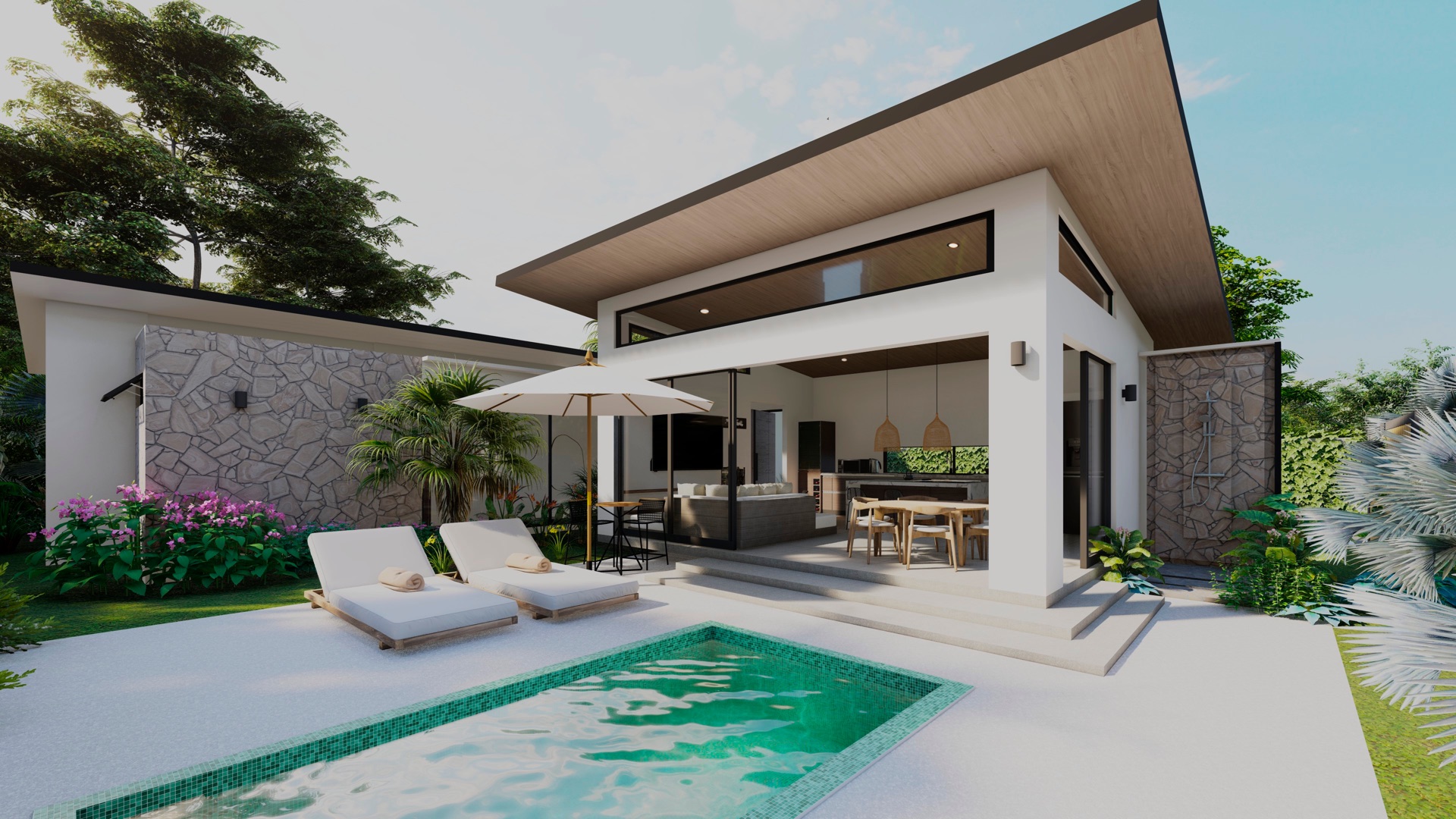 Render de la piscina y la terraza de Boracay