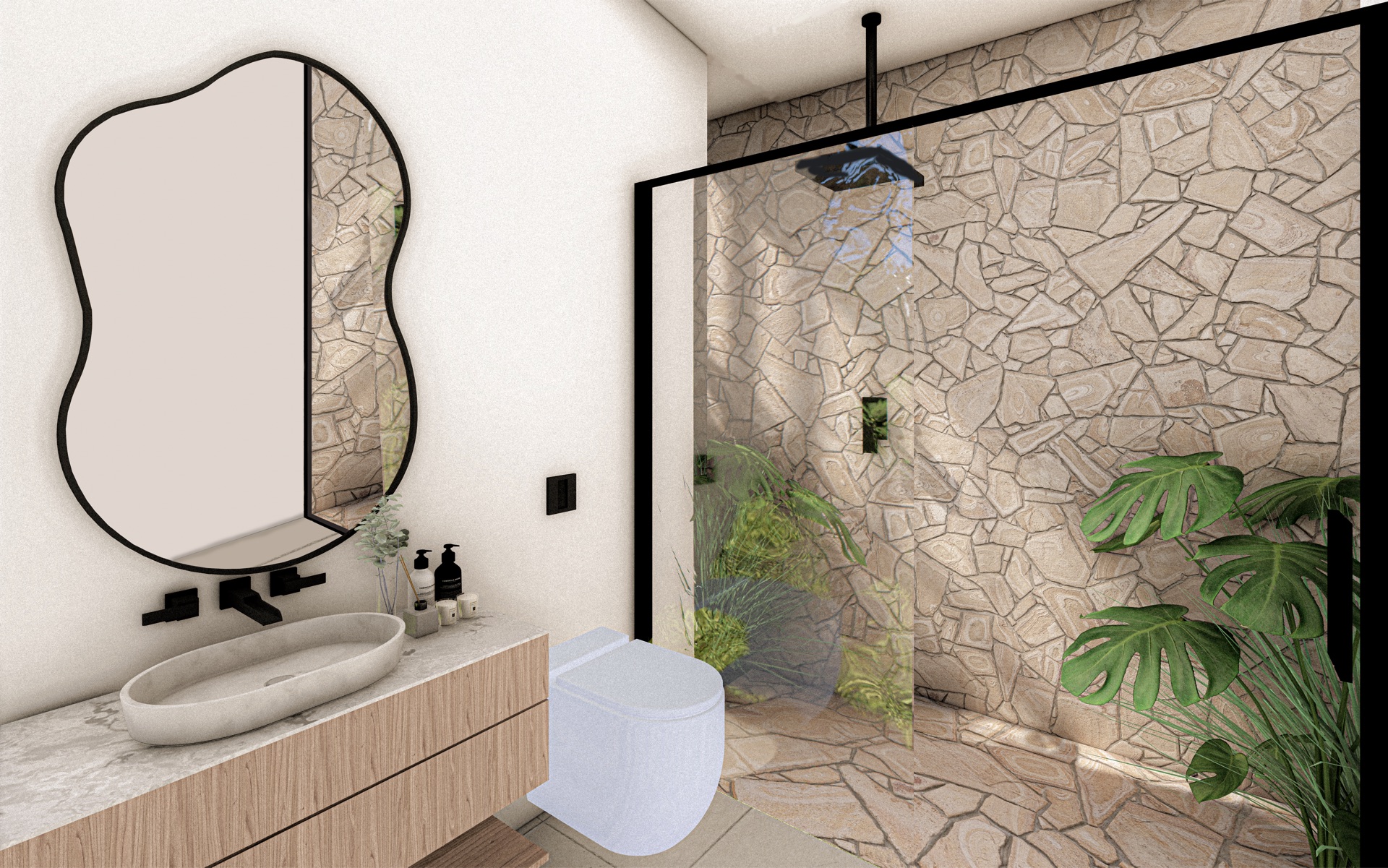 Render del baño compartido