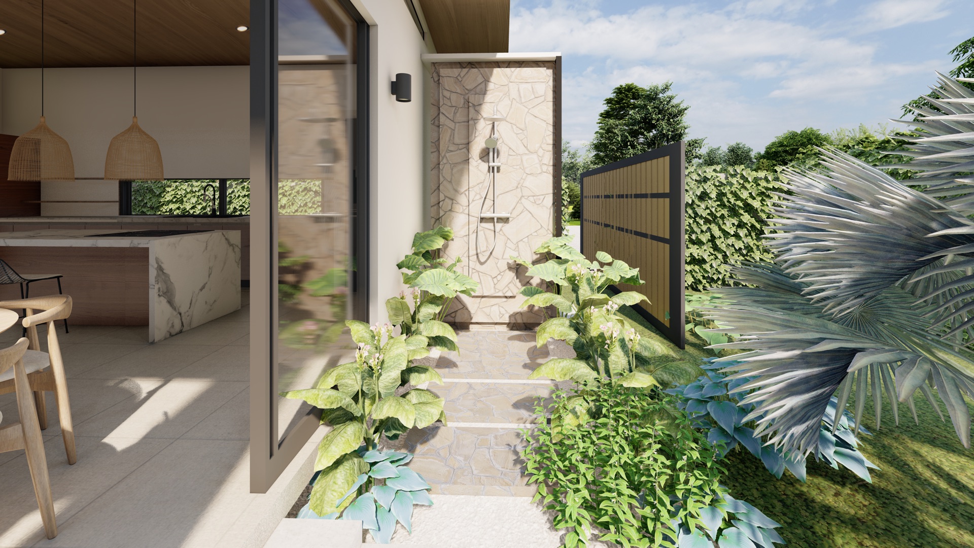 Render de la ducha exterior